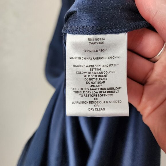 GOSILK Silk Asymmetrical V Neck Dress Navy XS Minimalist Resort Evening - Picture 5 of 10